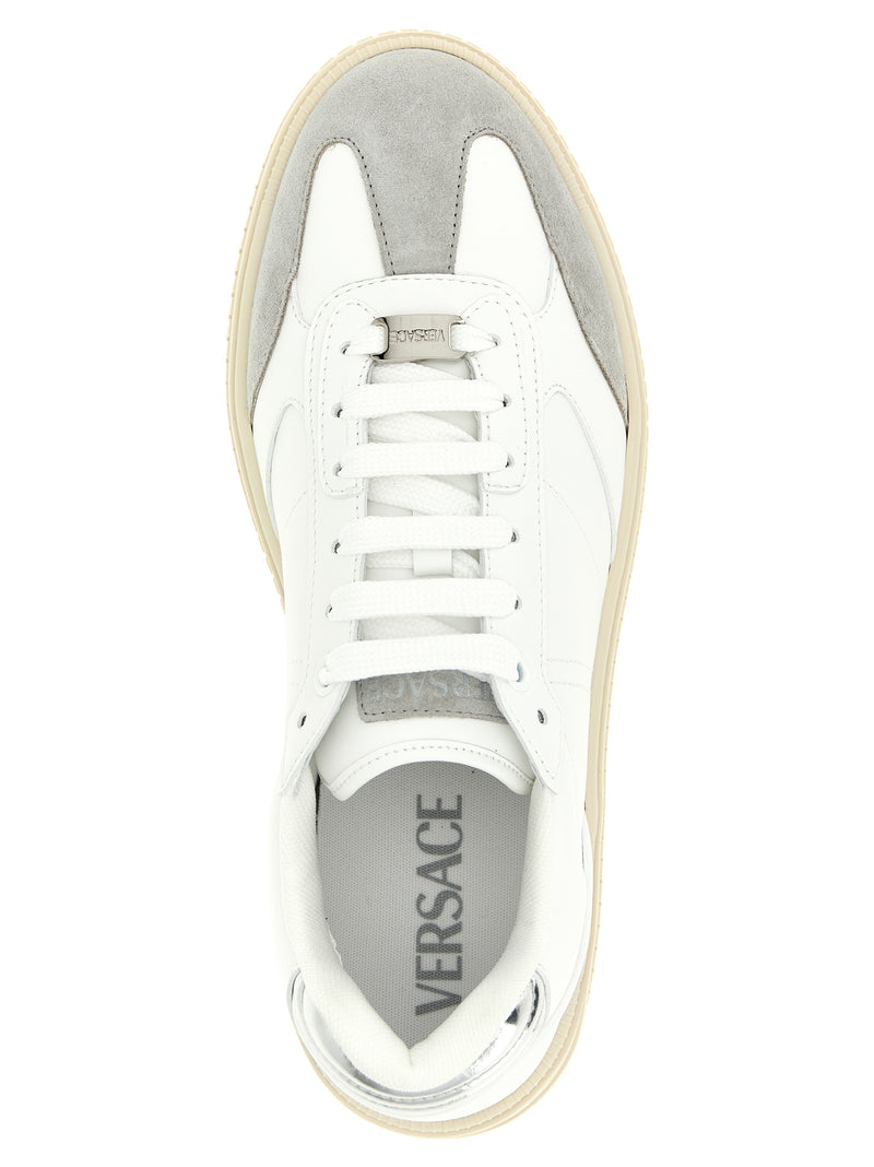 Versace White Calfskin Greca Court Low Top Sneakers