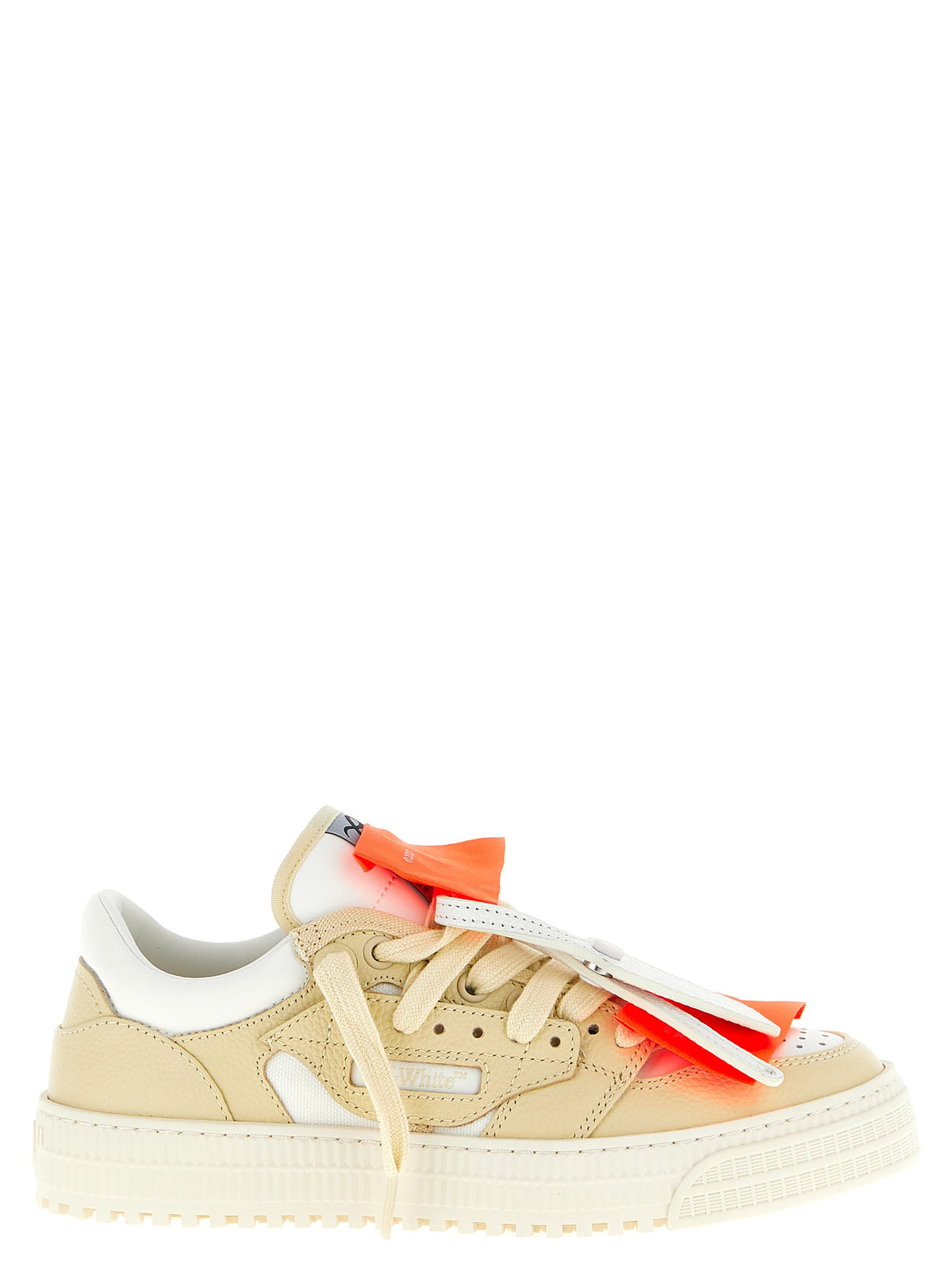 Off-White Beige Leather Low Top Sneakers for Women