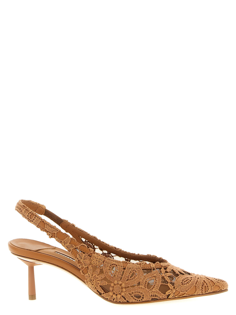 LE SILLA Chantilly Brown Cotton Mid Heel Pumps for Women