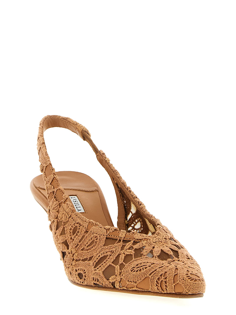 LE SILLA Chantilly Brown Cotton Mid Heel Pumps for Women