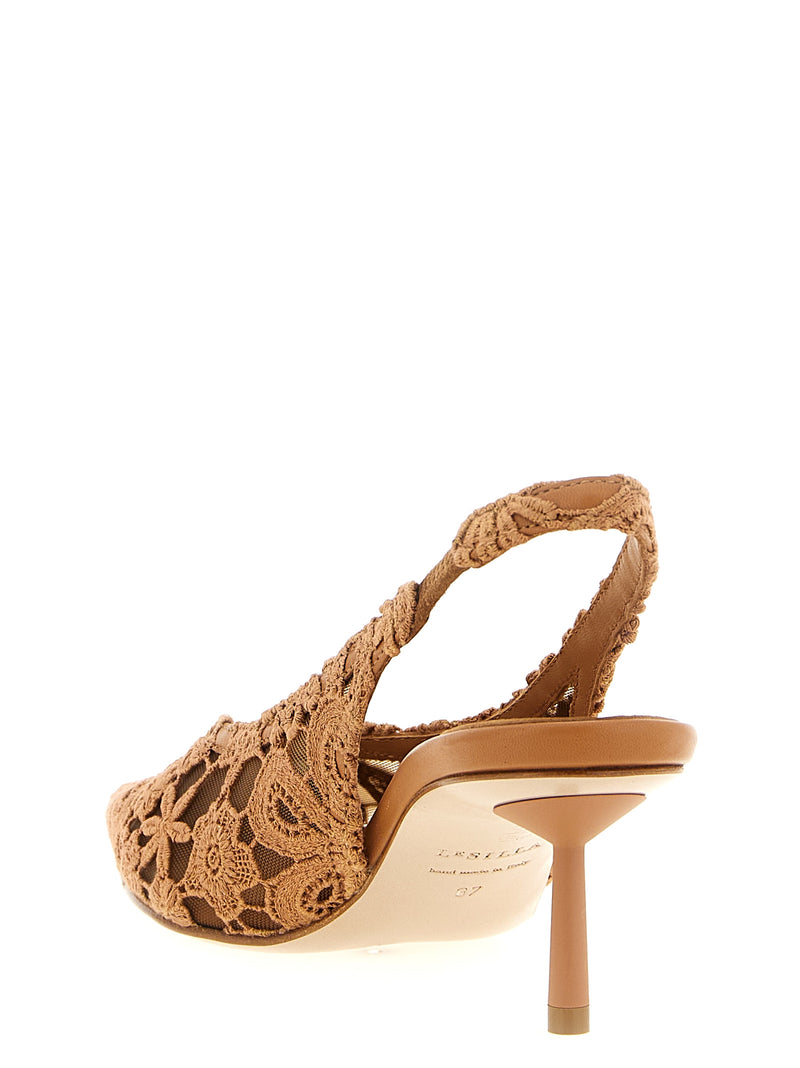 LE SILLA Chantilly Brown Cotton Mid Heel Pumps for Women