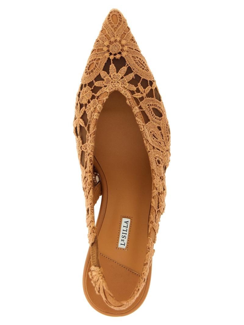 LE SILLA Chantilly Brown Cotton Mid Heel Pumps for Women