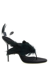 Paris Texas Lidia Feather Thong Black Silk Stiletto Heel Sandals