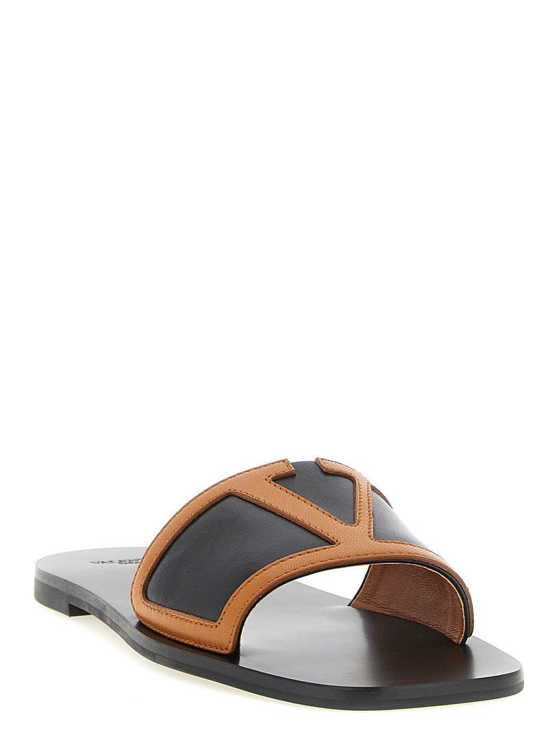 Valentino Garavani Brown Lamb Leather Slides - Viva Superstar