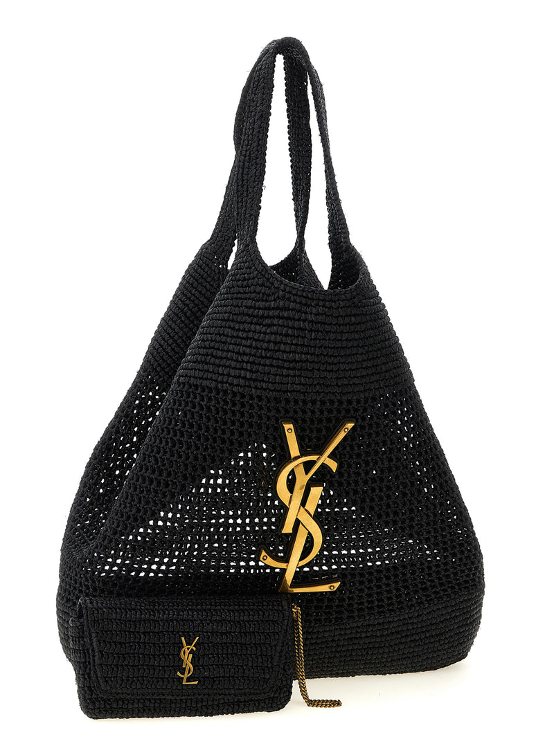 Sac cabas Saint Laurent en raphia noir