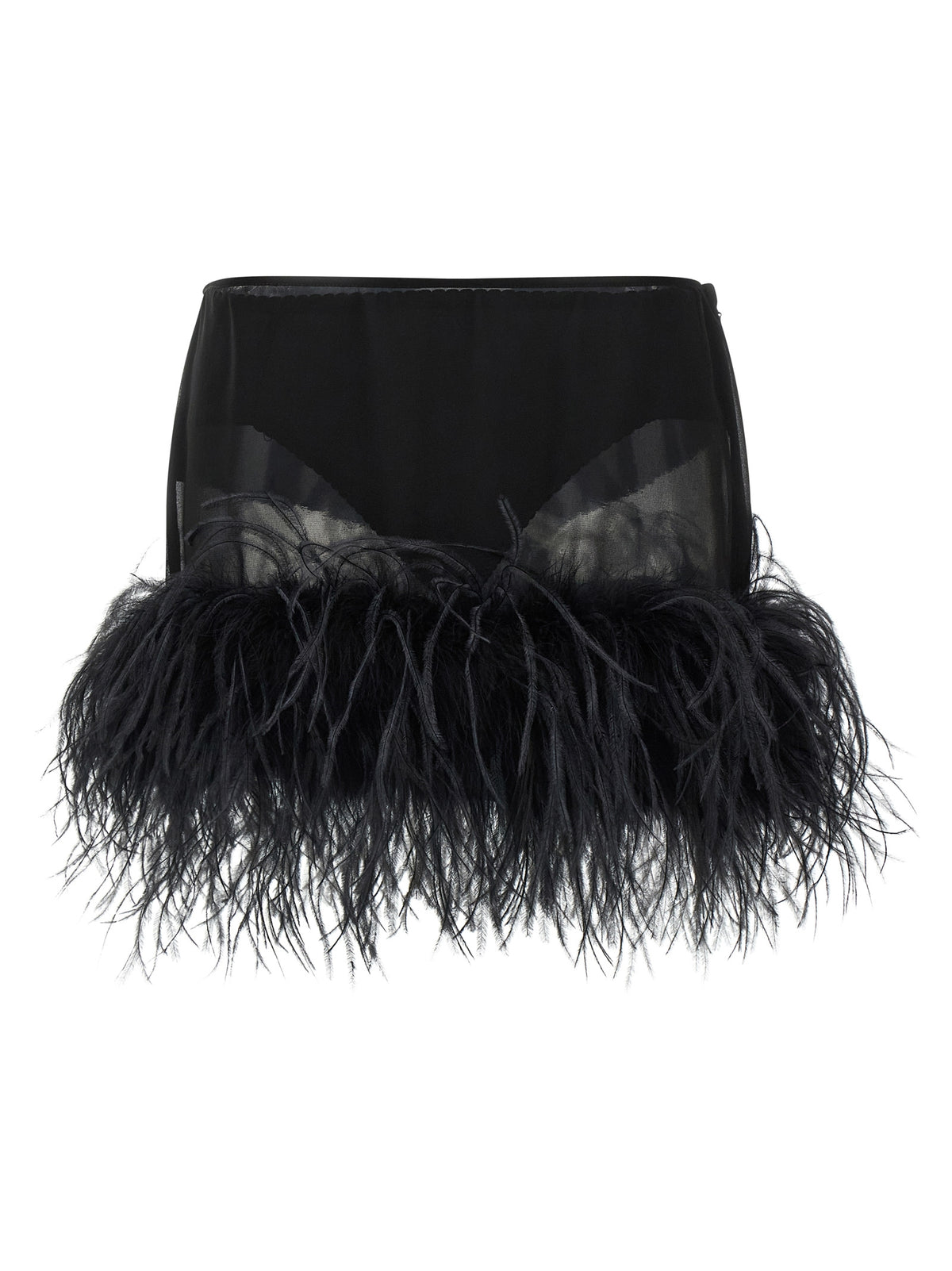 The Attico Black Polyester Long Skirt with Marabou Feathers