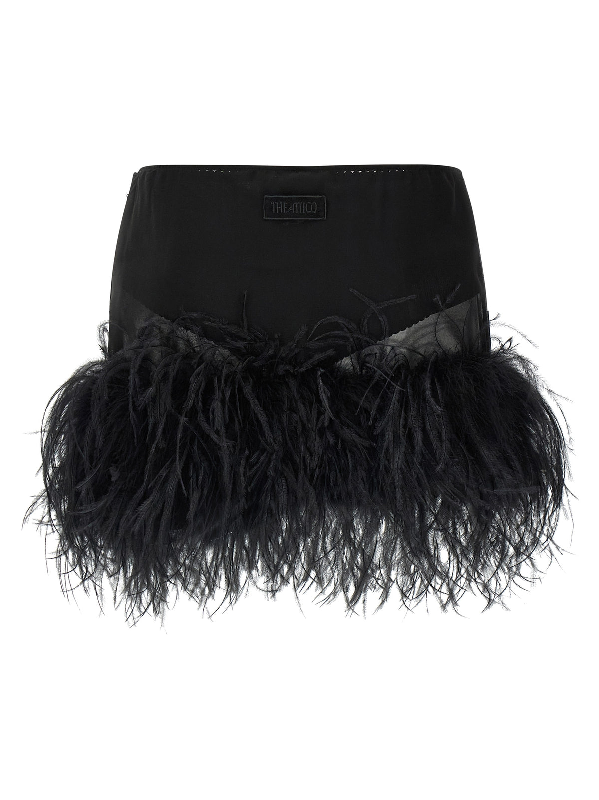 The Attico Black Polyester Long Skirt with Marabou Feathers