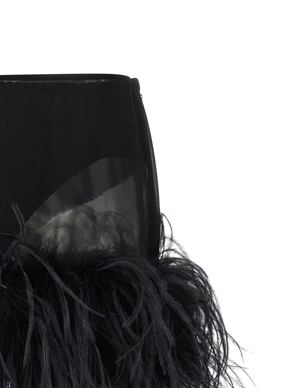 The Attico Black Polyester Long Skirt with Marabou Feathers