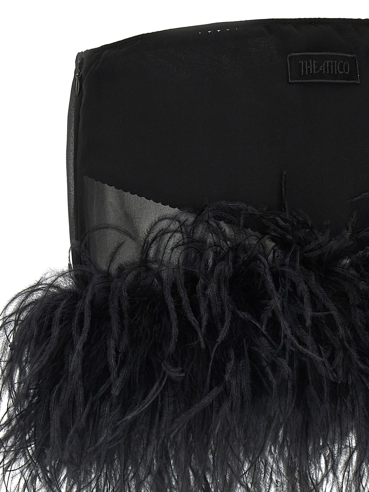 The Attico Black Polyester Long Skirt with Marabou Feathers