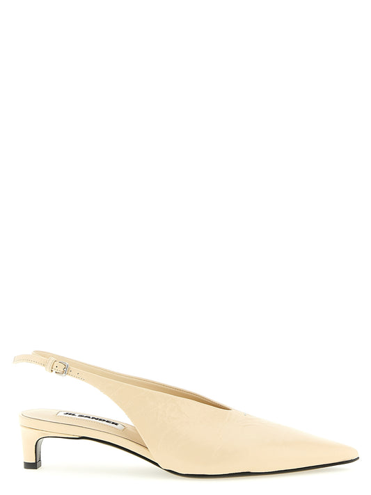Jil Sander Beige Calfskin Mid Heel Pumps for Women