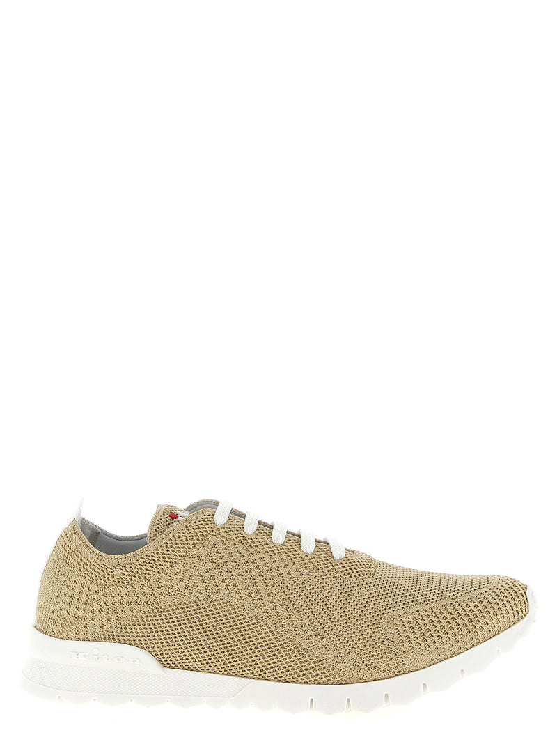 Kiton Beige Cotton Athletic Sneakers for Men