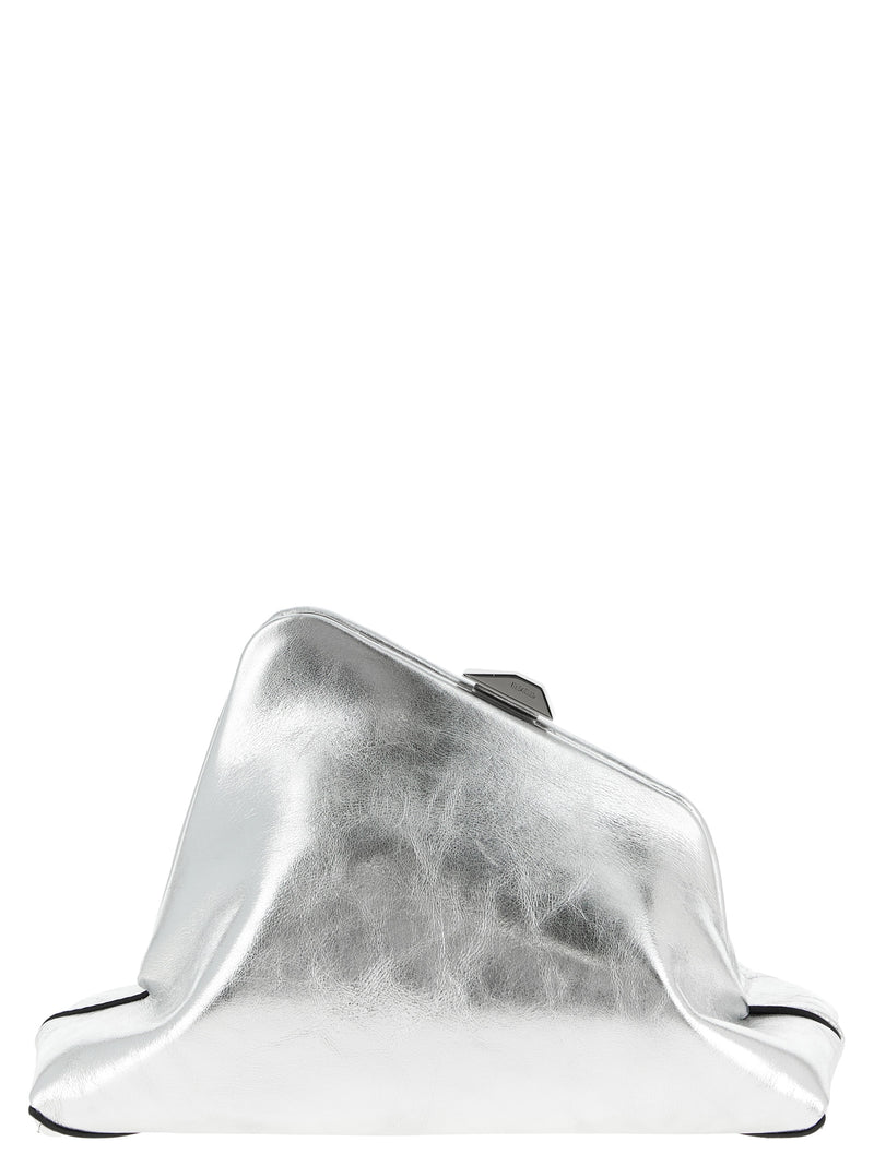The Attico Silver Calfskin Clutch Bag - Day Off Small