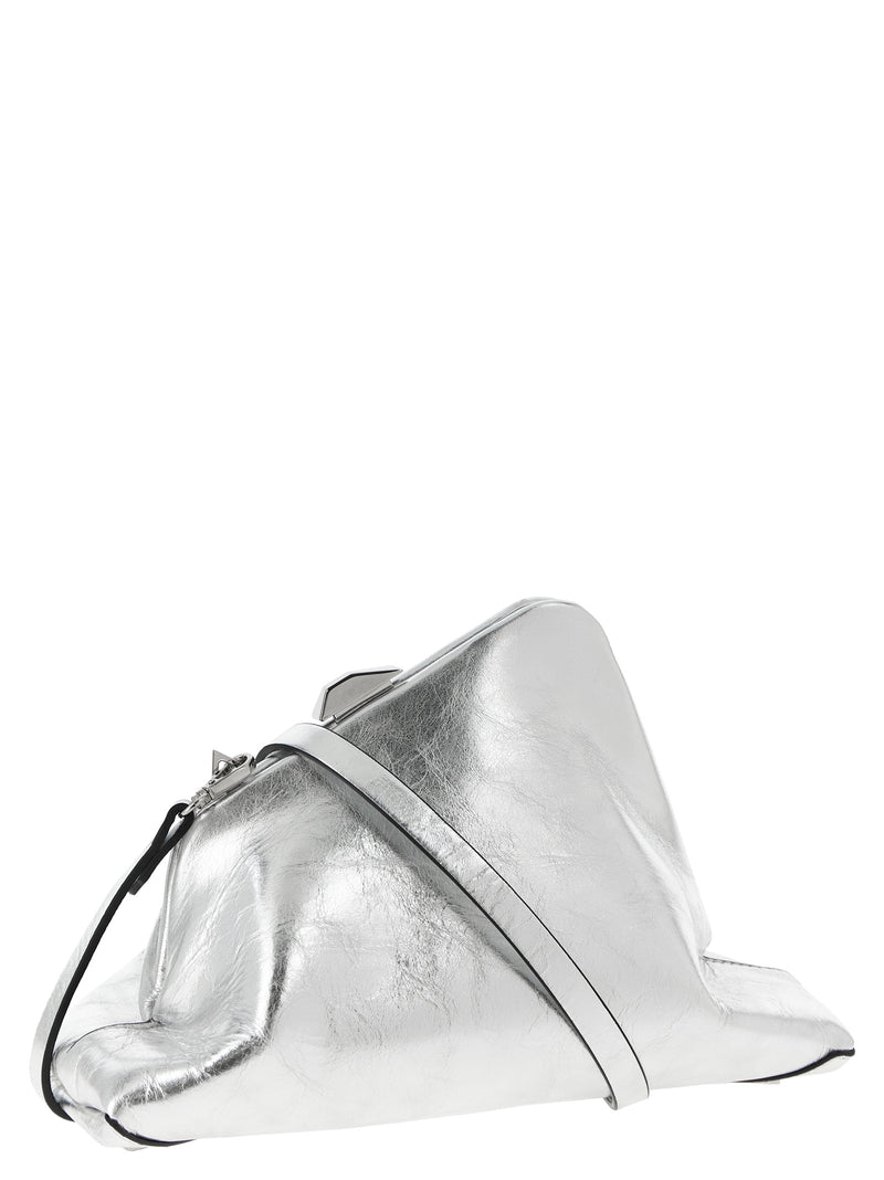 The Attico Silver Calfskin Clutch Bag - Day Off Small
