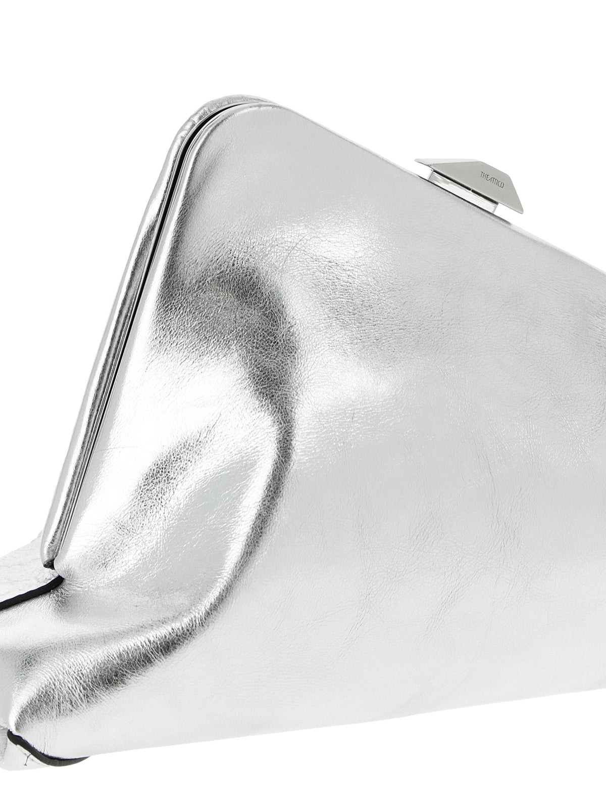 The Attico Silver Calfskin Clutch Bag - Day Off Small