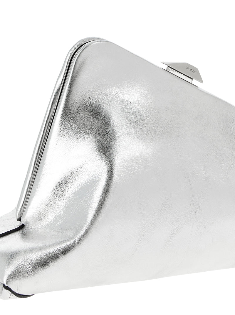 The Attico Silver Calfskin Clutch Bag - Day Off Small