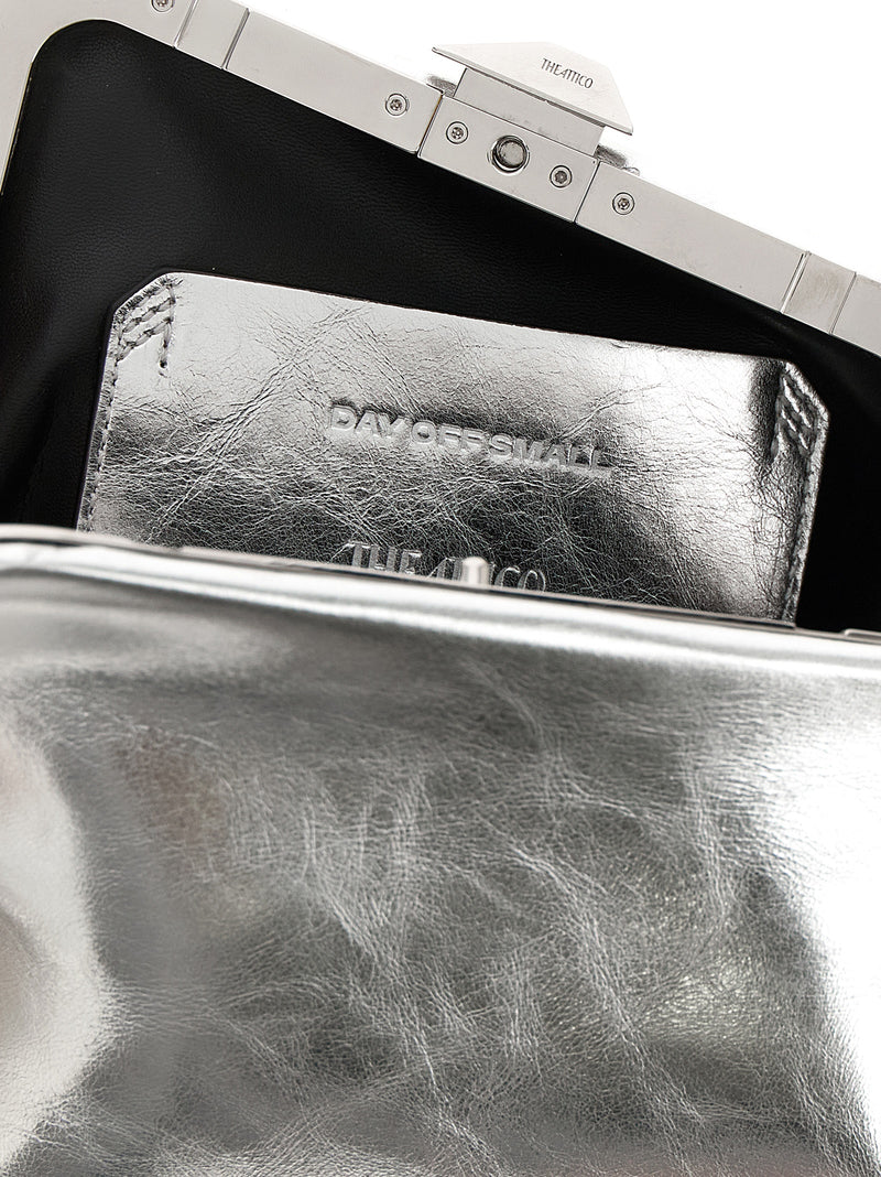 The Attico Silver Calfskin Clutch Bag - Day Off Small
