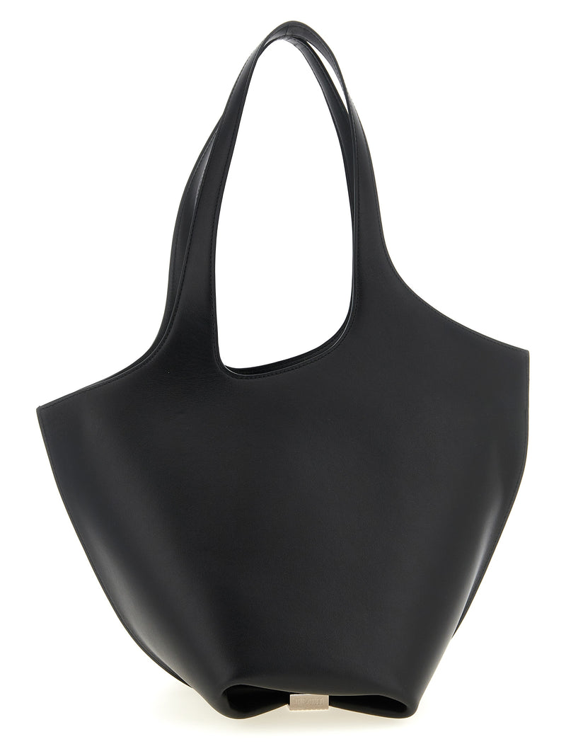 The Attico La Scoop Medium Black Calfskin Shoulder Bag