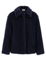 Max Mara Blue Alpaca Leather Coat