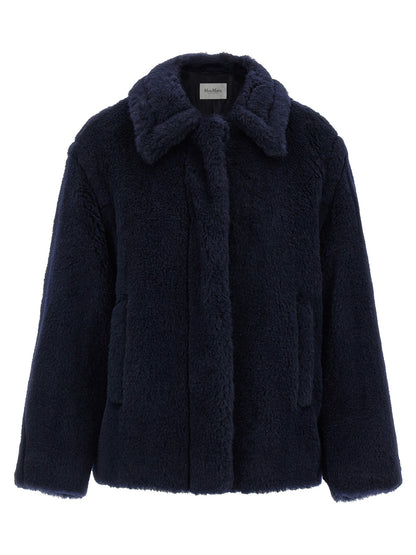 Max Mara Blue Alpaca Leather Coat