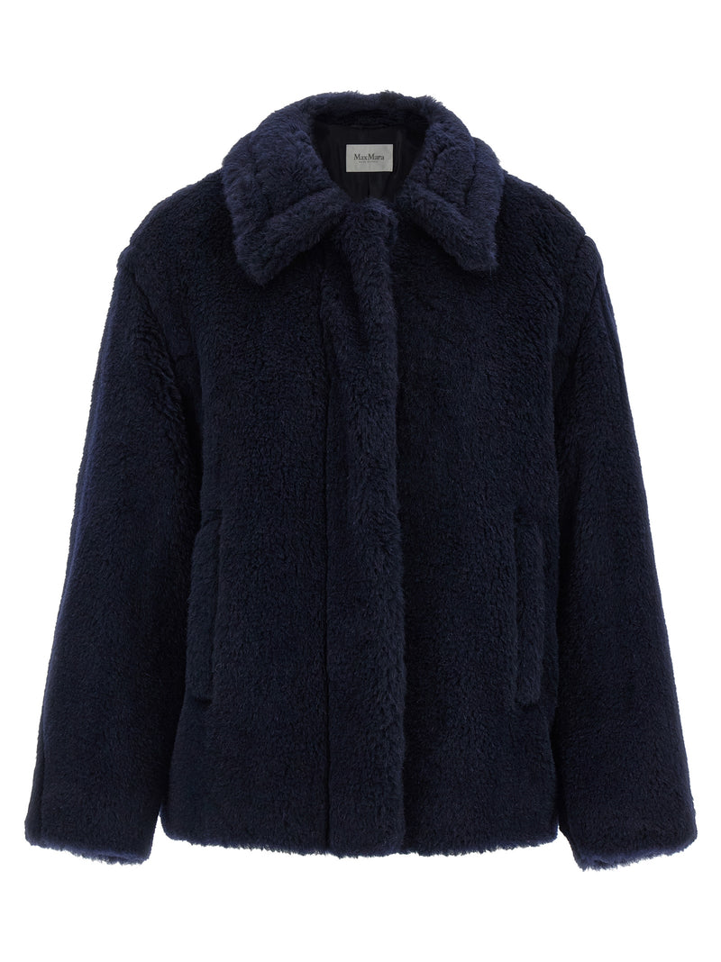 Manteau Max Mara en alpaga et cuir bleu