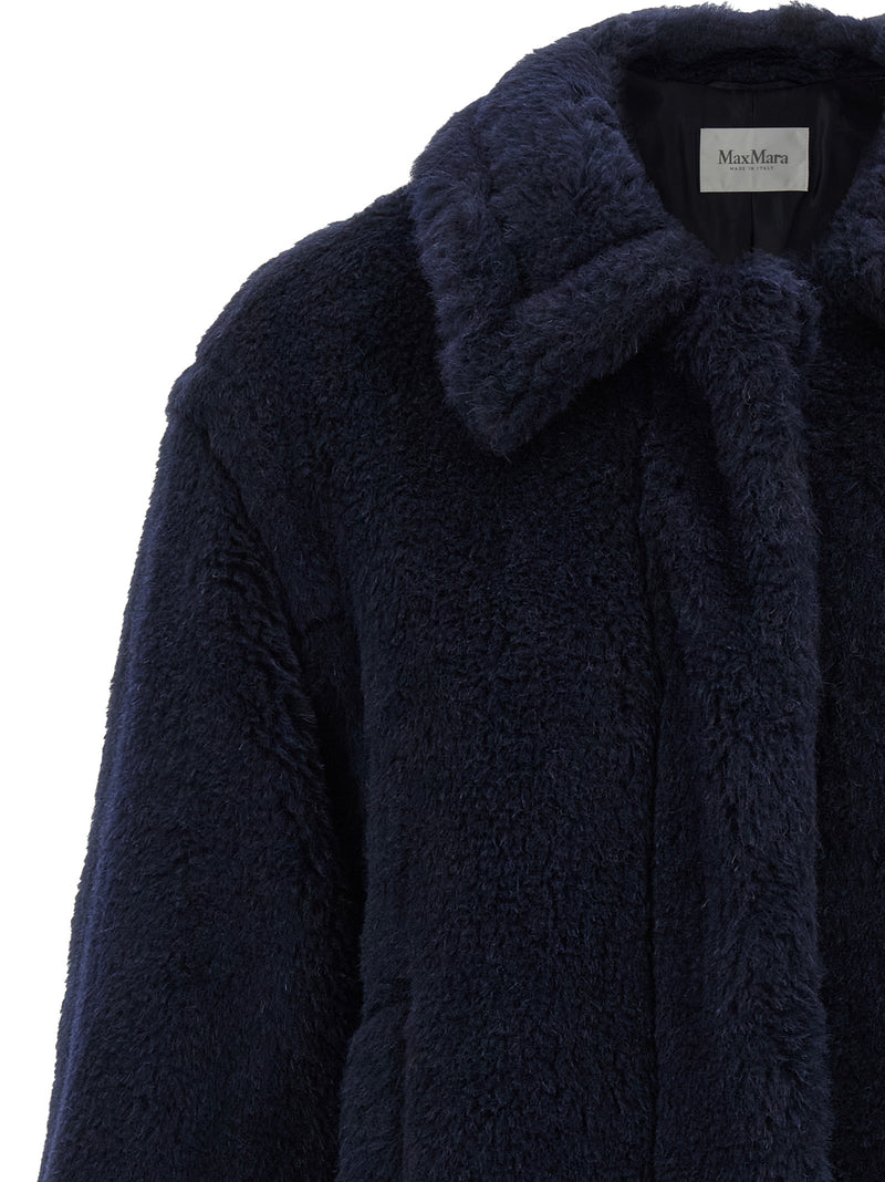Manteau Max Mara en alpaga et cuir bleu