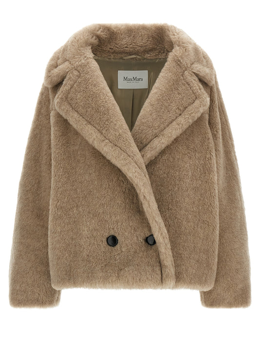 Manteau Max Mara en alpaga et cuir beige