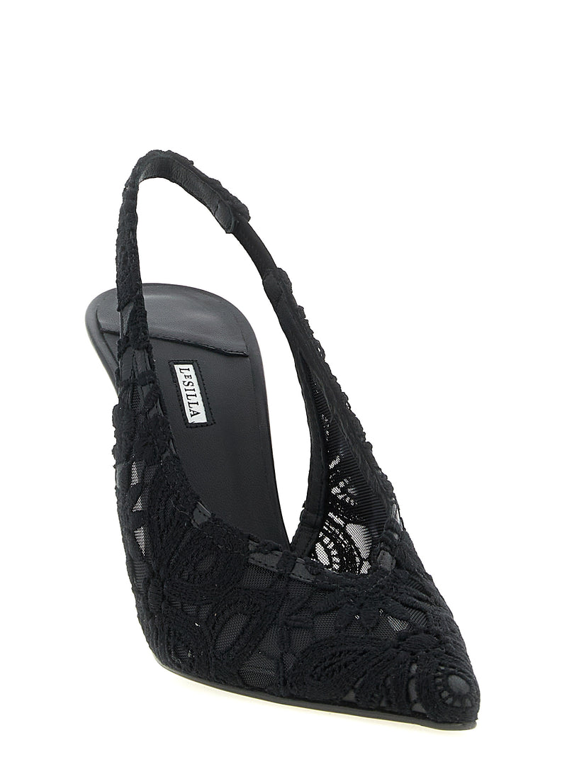 LE SILLA Chantilly Black Cotton High Heel Pumps