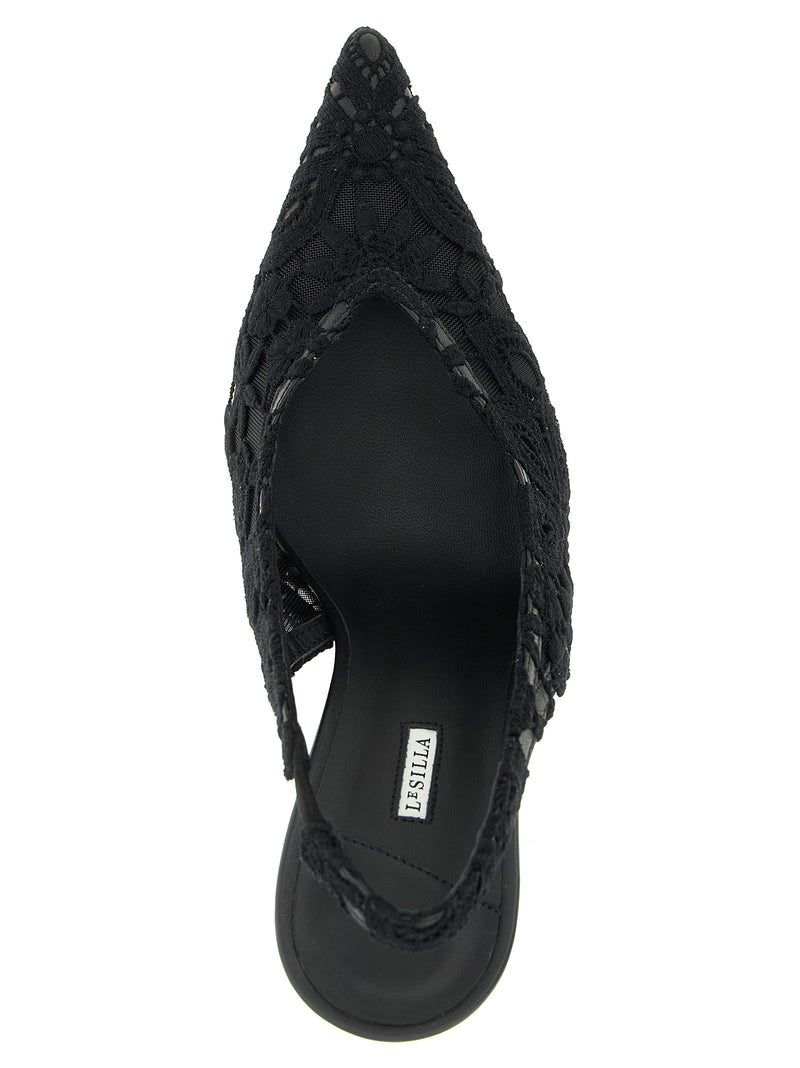LE SILLA Chantilly Black Cotton High Heel Pumps