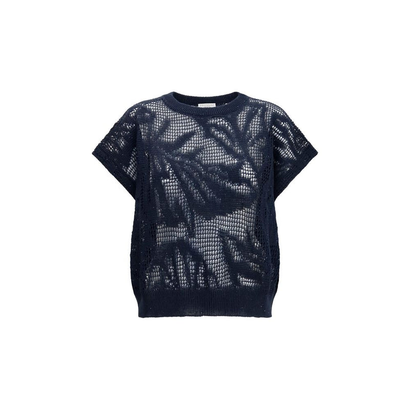 Brunello Cucinelli Blue Linen T-Shirt - Oversized Fit