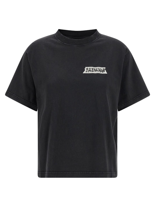 Balenciaga Black Cotton T-Shirt - Masking Tape Design