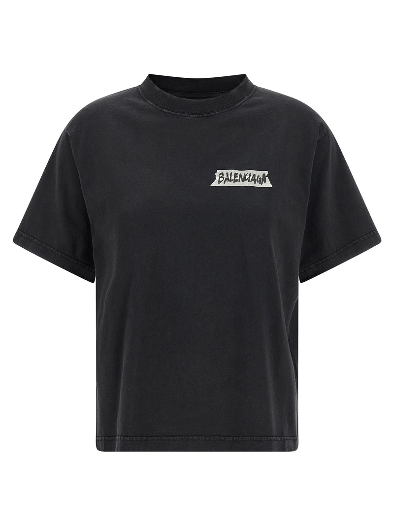 Balenciaga Black Cotton T-Shirt - Masking Tape Design