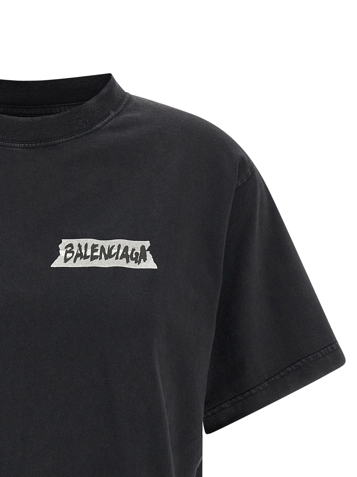 Balenciaga Black Cotton T-Shirt - Masking Tape Design