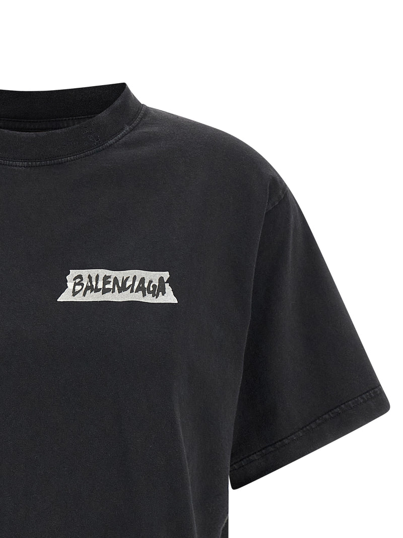 Balenciaga Black Cotton T-Shirt - Masking Tape Design