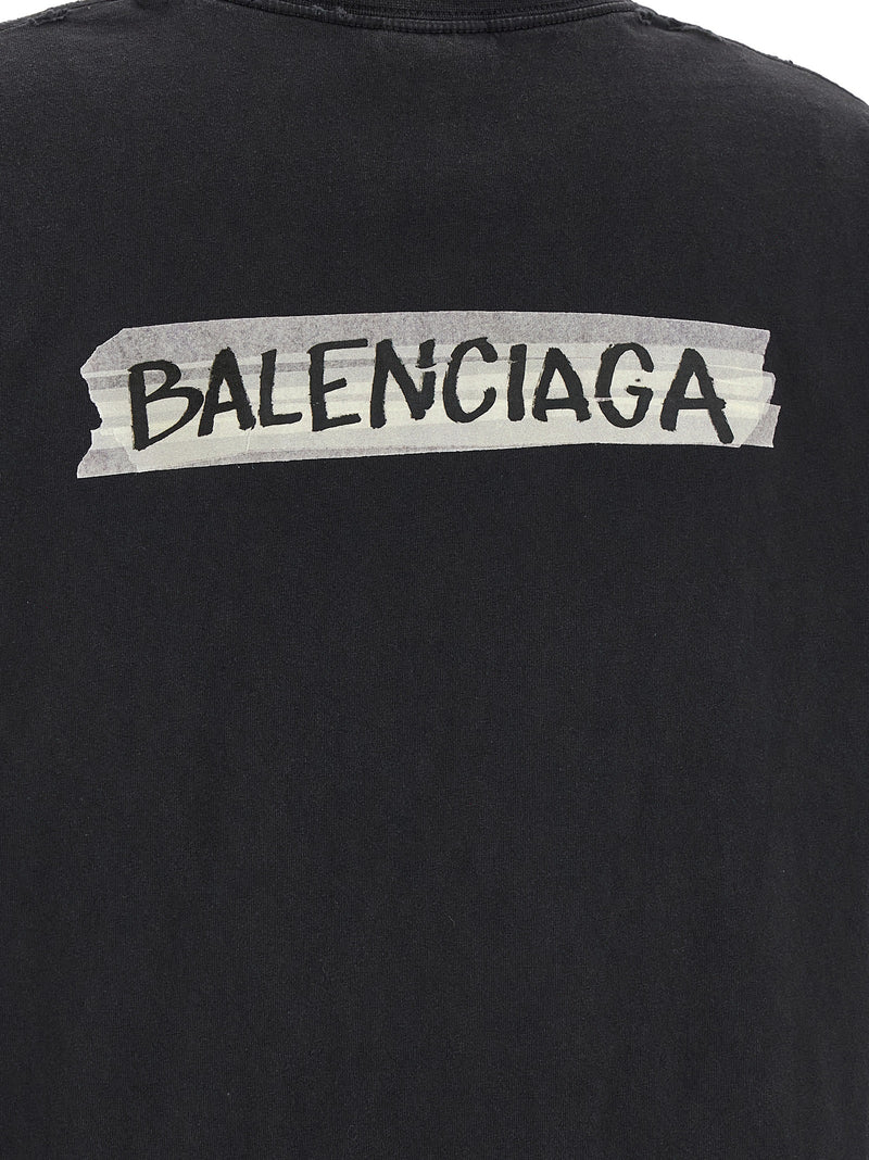 Balenciaga Black Cotton T-Shirt - Masking Tape Design