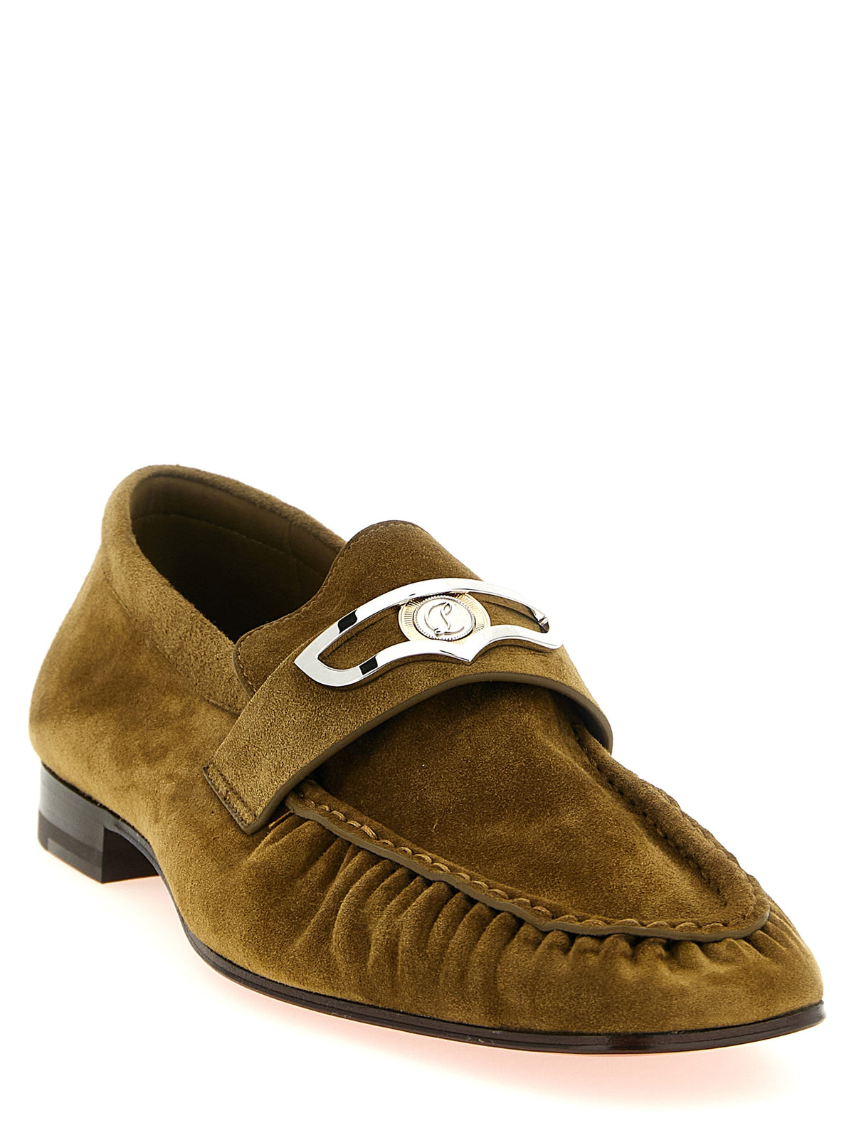 Mocassins à enfiler en cuir de veau marron Christian Louboutin