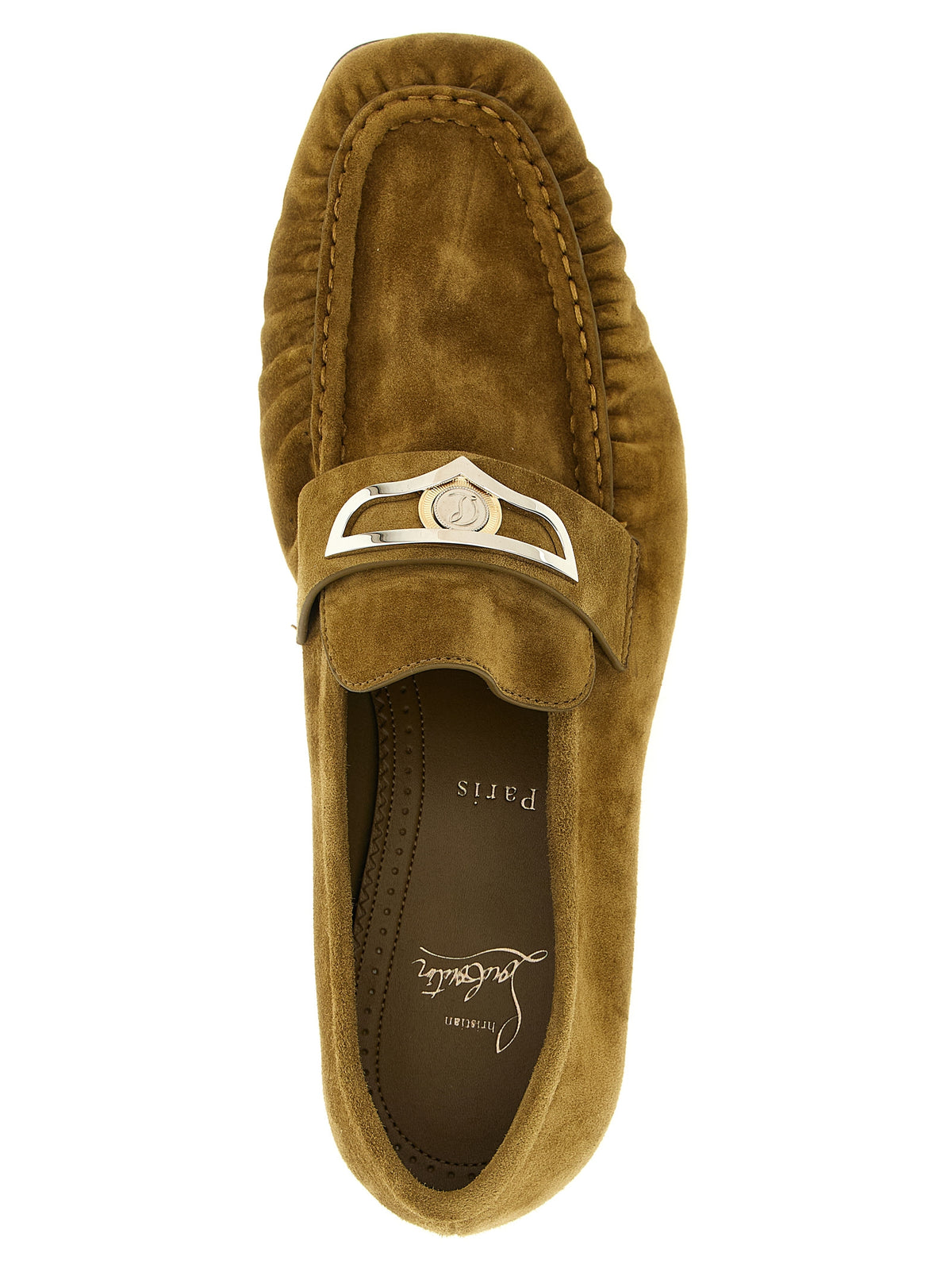 Mocassins à enfiler en cuir de veau marron Christian Louboutin