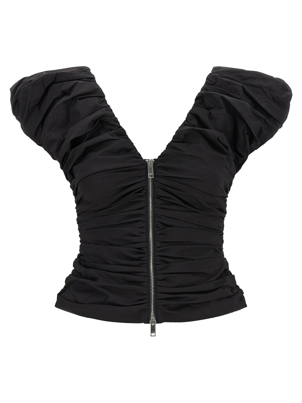 Ganni Black Ruched Stretch Cotton Top