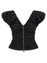Ganni Black Ruched Stretch Cotton Top