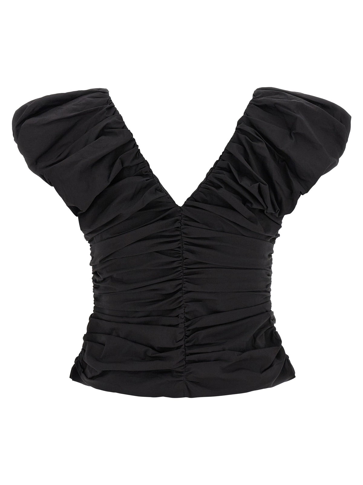 Ganni Black Ruched Stretch Cotton Top