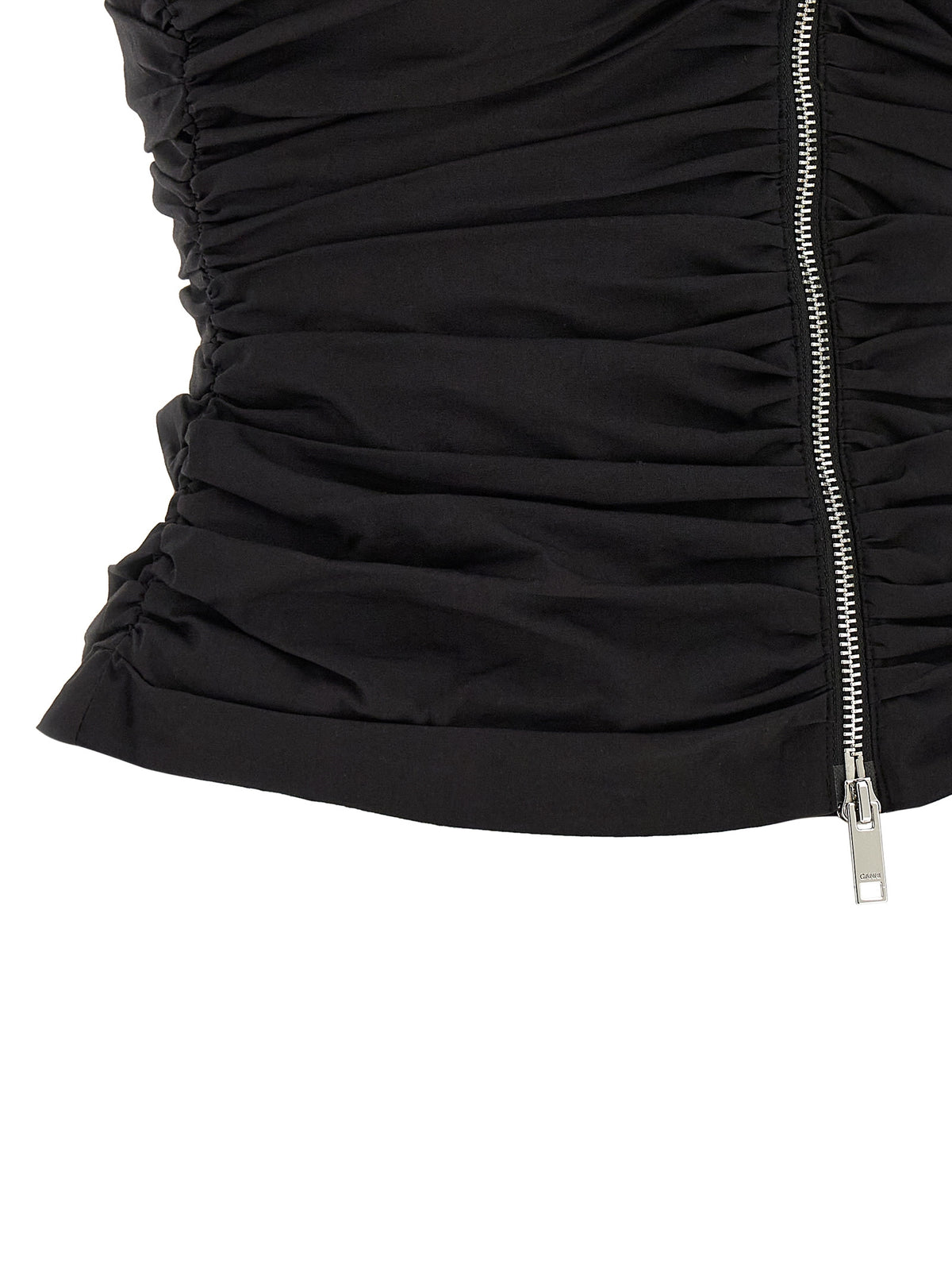 Ganni Black Ruched Stretch Cotton Top