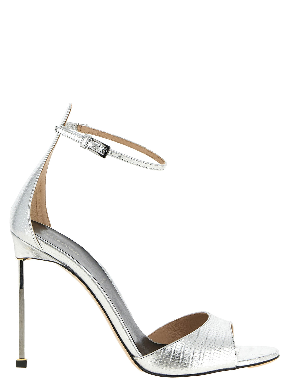 Tom Ford Tejus Silver Leather Stiletto Heel Sandals