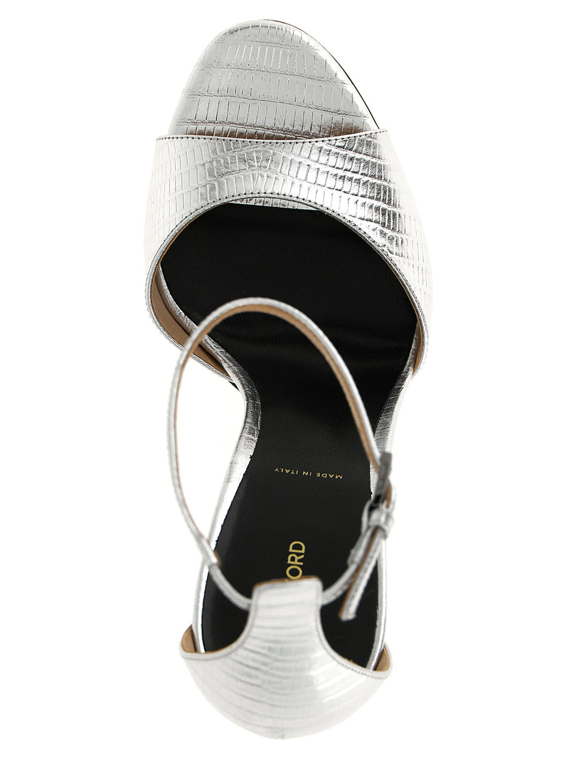 Tom Ford Tejus Silver Leather Stiletto Heel Sandals