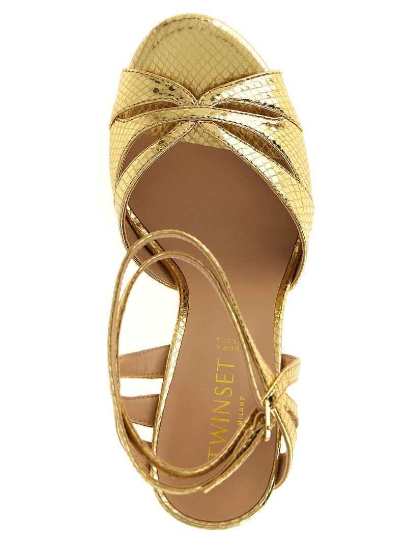Twinset Gold Leather Stiletto Heel Sandals
