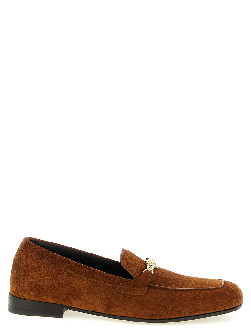 Versace Brown Calfskin Slip-On Loafers for Women
