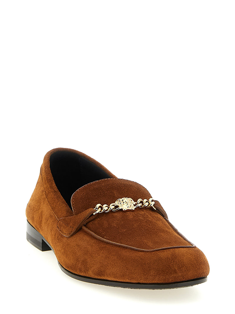 Versace Brown Calfskin Slip-On Loafers for Women