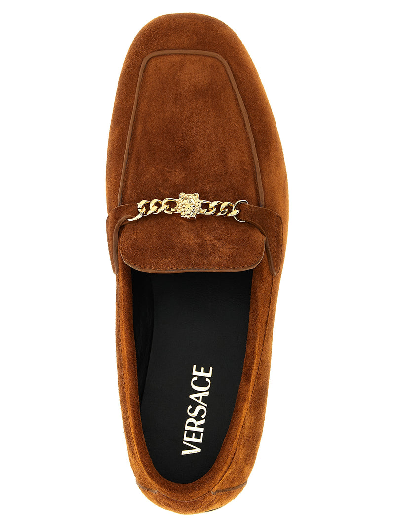 Versace Brown Calfskin Slip-On Loafers for Women