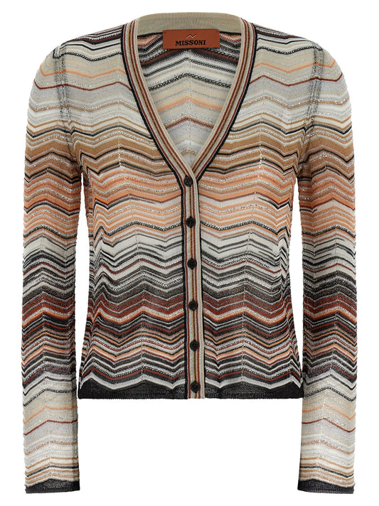 Missoni Brown Chevron Lamé Viscose Cardigan