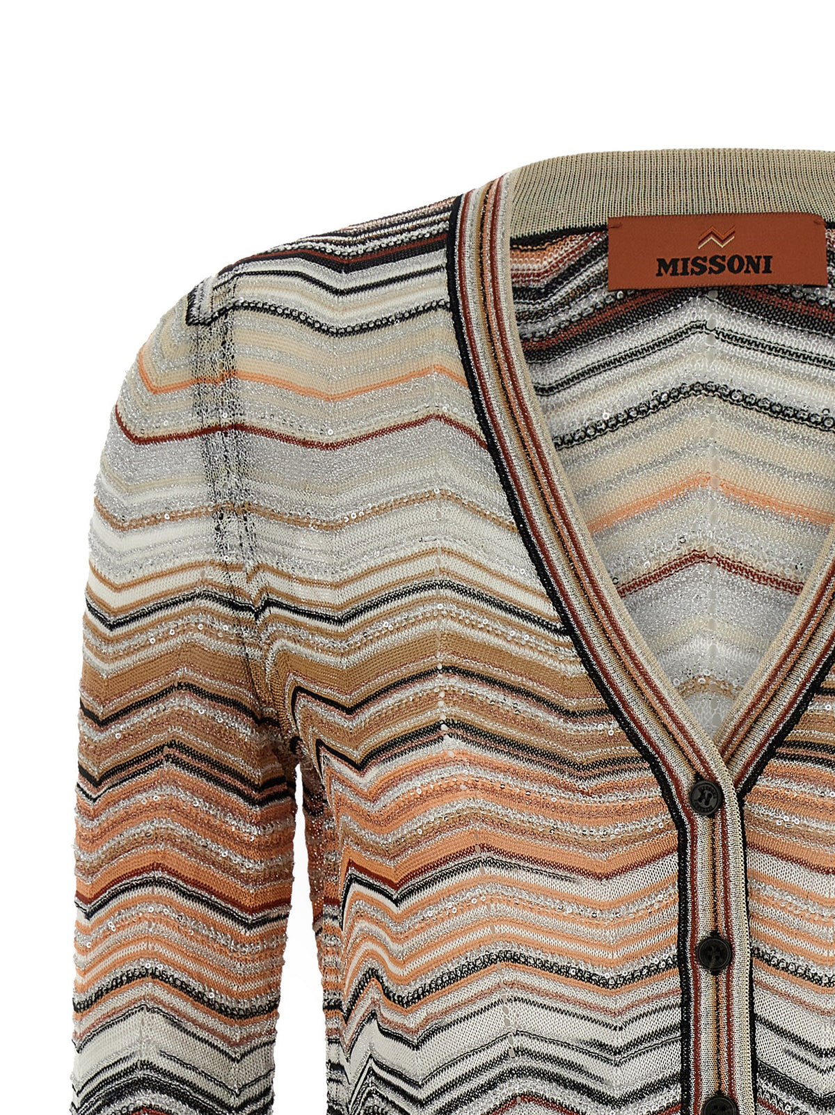 Missoni Brown Chevron Lamé Viscose Cardigan