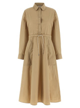 Moncler Robe Longue Beige en Polyester