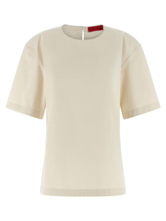 THELATEST Dean White Cotton T-Shirt with Teardrop Cut-Out